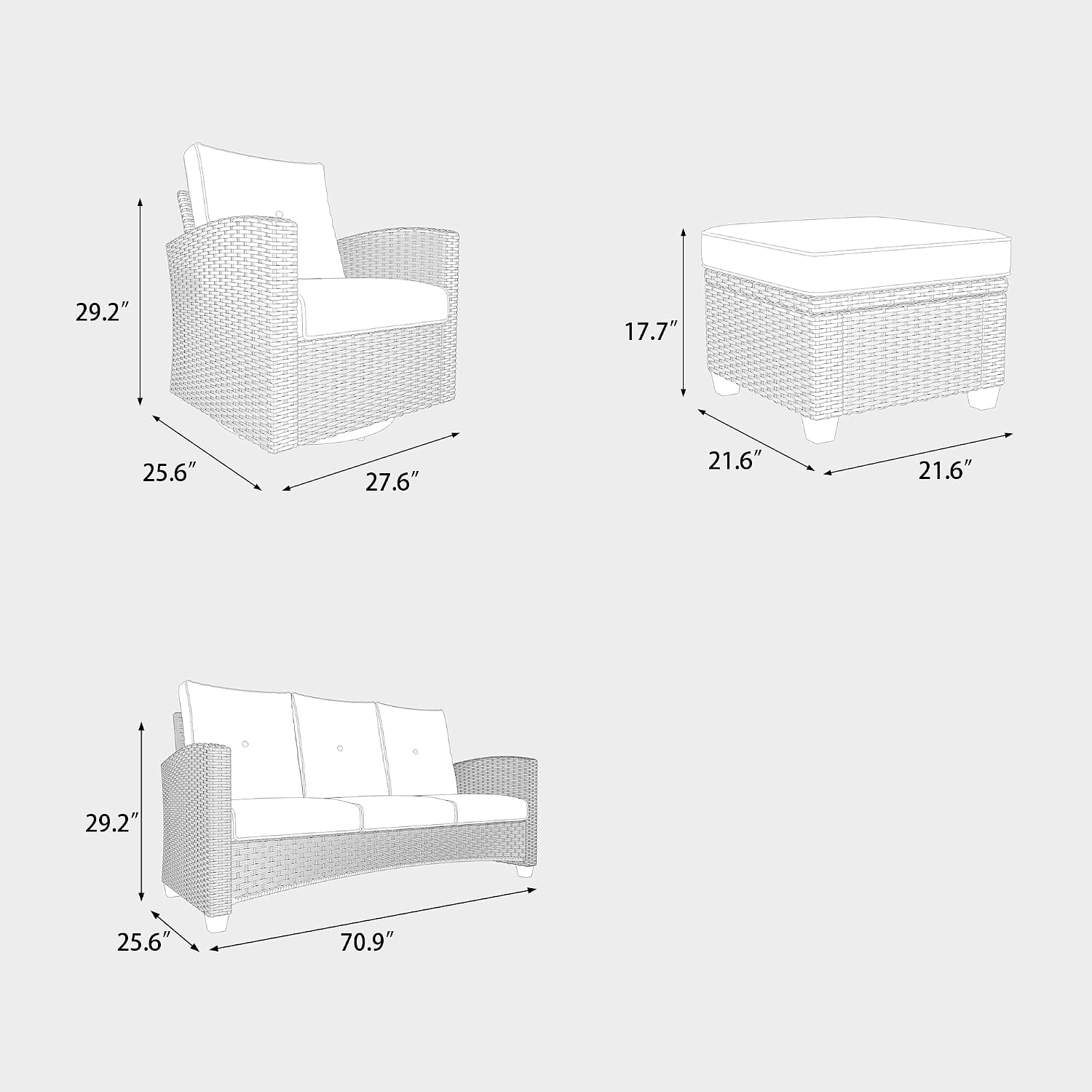 5 Pieces Patio Furniture Swivel Chairs Set, Outdoor Wicker Glider Rocking Chairs with Sofa Set