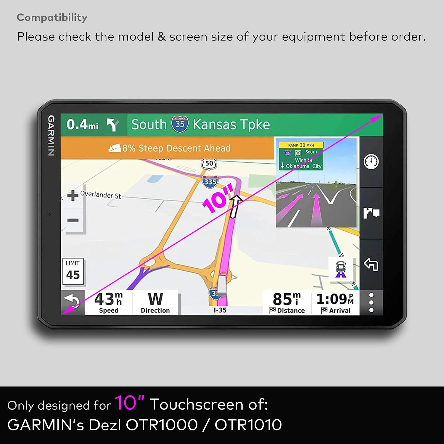 [2-PACK] Tempered Glass Screen Protector for Garmin Dezl OTR1000, OTR1010, OTR1020 10 Inch Touchscreen Anti Finger Print (HD Clear)