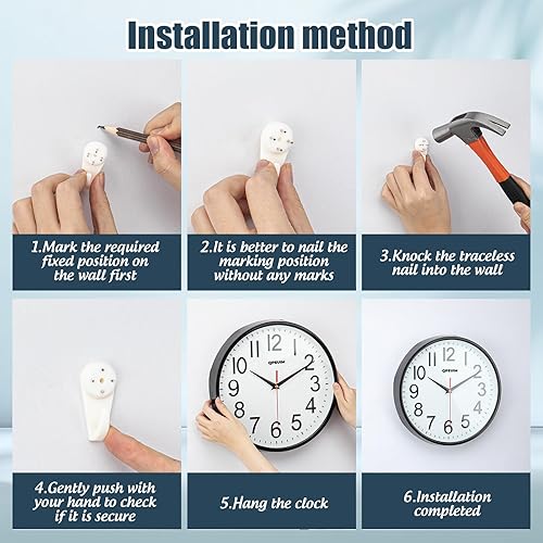 Miniatura 5 de Reloj de pared silencioso sin tictac, funciona con pilas, grande, fácil de leer con esfera estereoscópica, movimiento ultra silencioso, cuarzo para