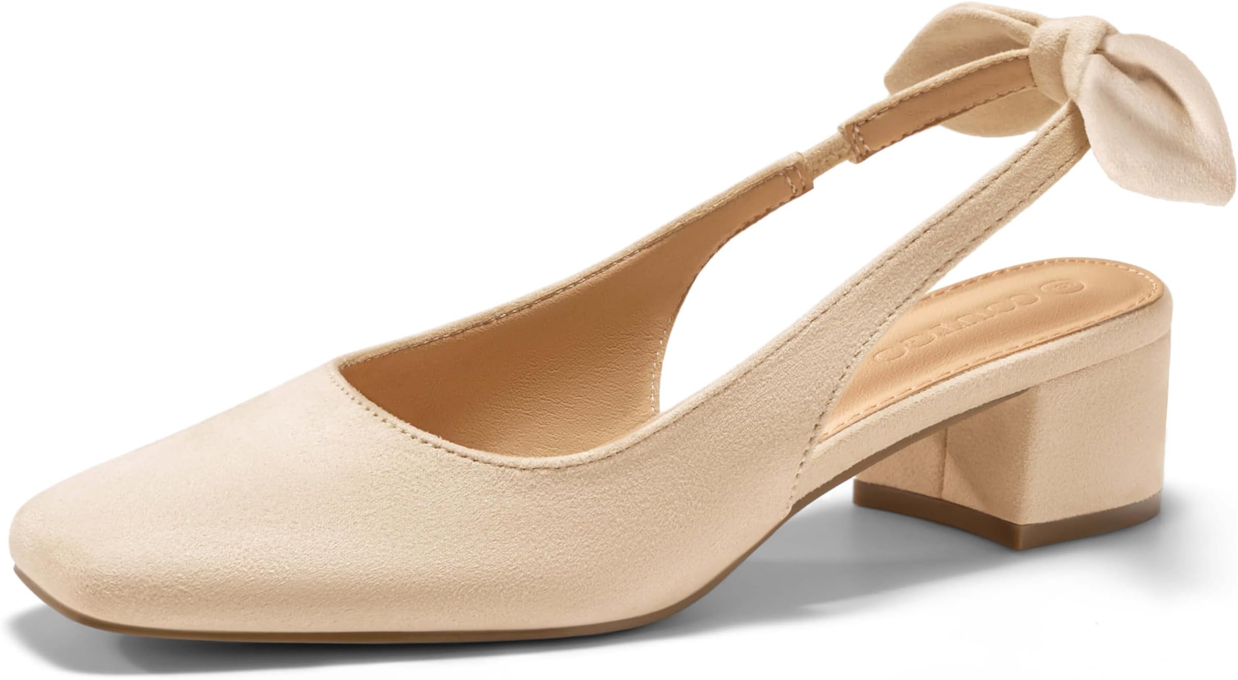Womens Chunky Low Heels Bow Slingback Pumps Closed Square Toe Wedding Party Dress Shoes