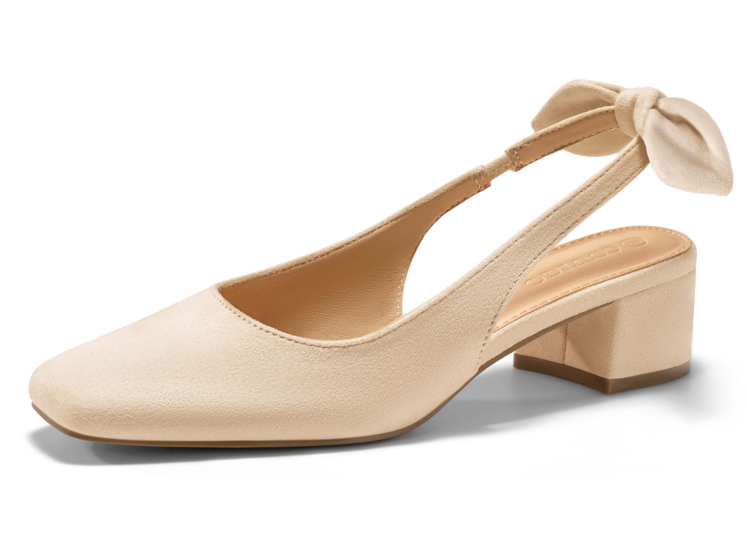Coutgo Womens Chunky Low Heels Bow Slingback Pumps Closed Square Toe Wedding...