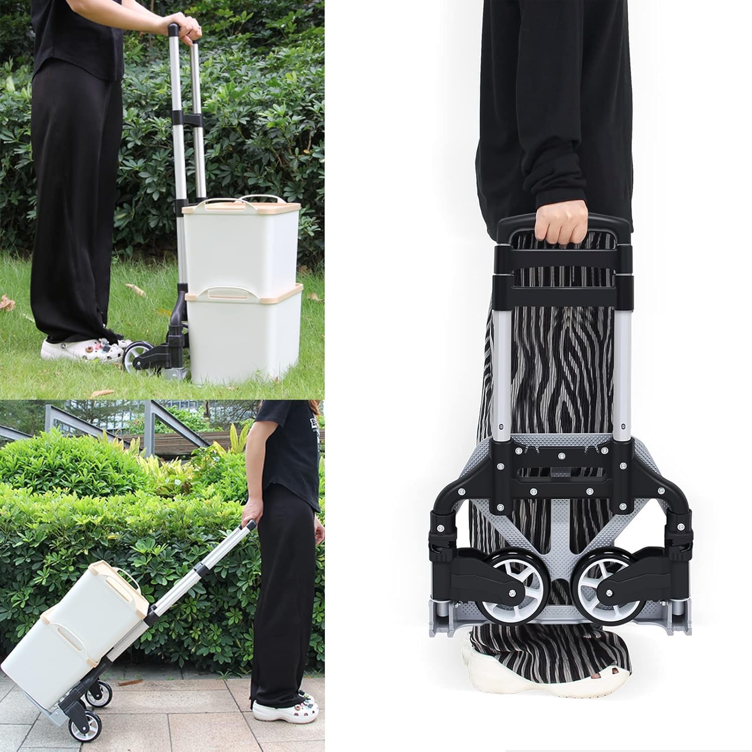 Folding Hand Truck, Dolly Cart with Wheels Foldable, Lightweight Aluminum Luggage Cart Portable Collapsible Trolly for Utility Cart, Hand Trucks for Moving Travel Shopping Airport Office