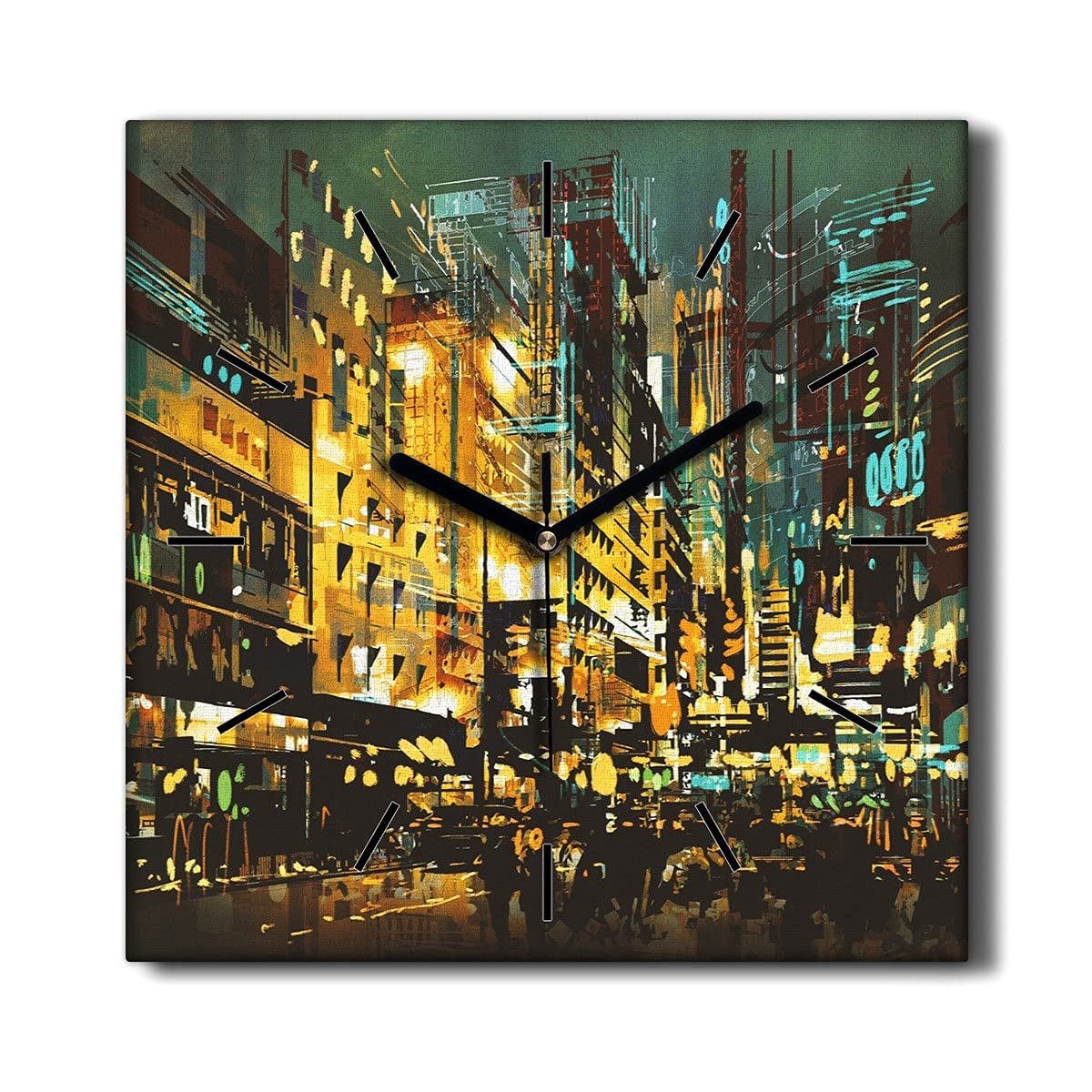 Horloge sur Toile 30x30cm City Night pour Décoration Murale de Salon