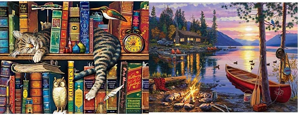 Buffalo Games - Charles Wysocki - Frederick The Literate - 750 Piece Jigsaw Puzzle & - Darrell Bush - Canoe Lake - 1000 Piece Jigsaw Puzzle