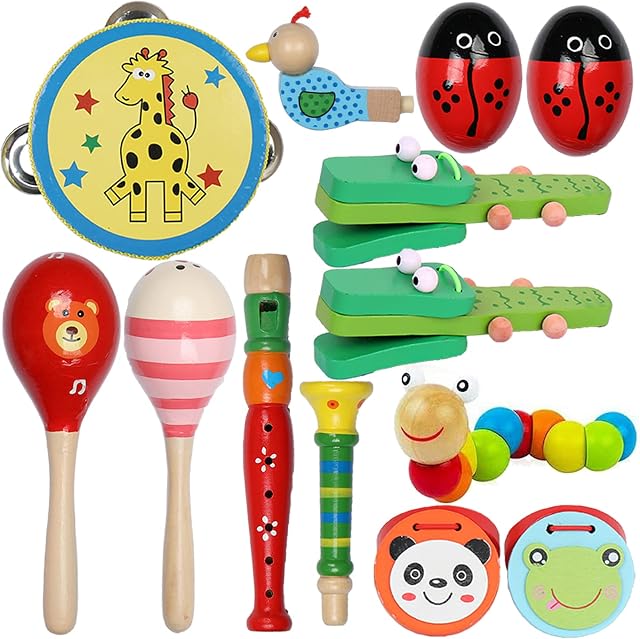 Wyzkyz Kids Musical Instruments Toys, 13PCS Wooden Percussion Instruments for Toddlers Children, Preschool Educational Learning Set Baby Boys and Girls 3 4 5 6 Years Olds Christmas Birthday Gifts