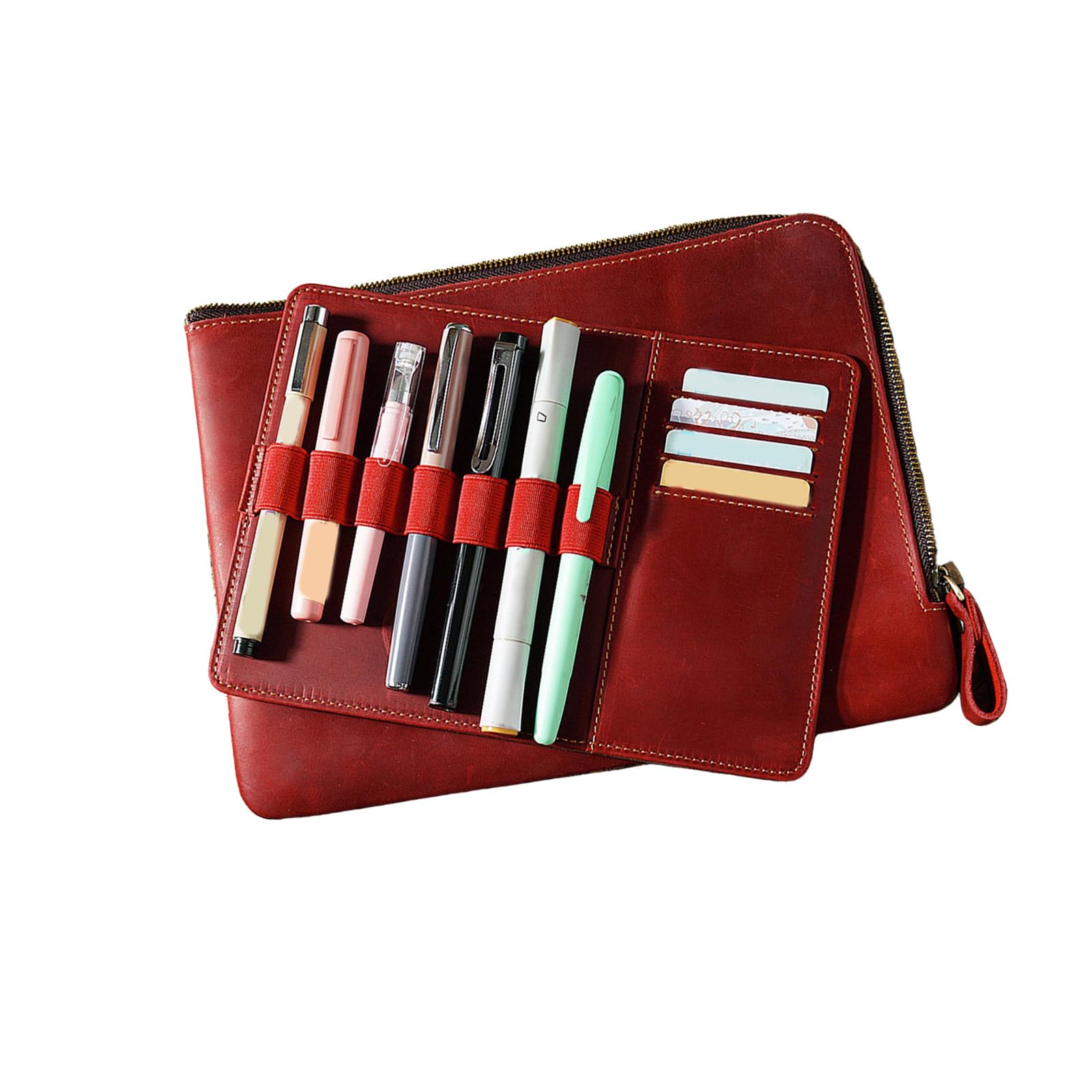 Portapenne in pelle con fessura elastica e inserto, A