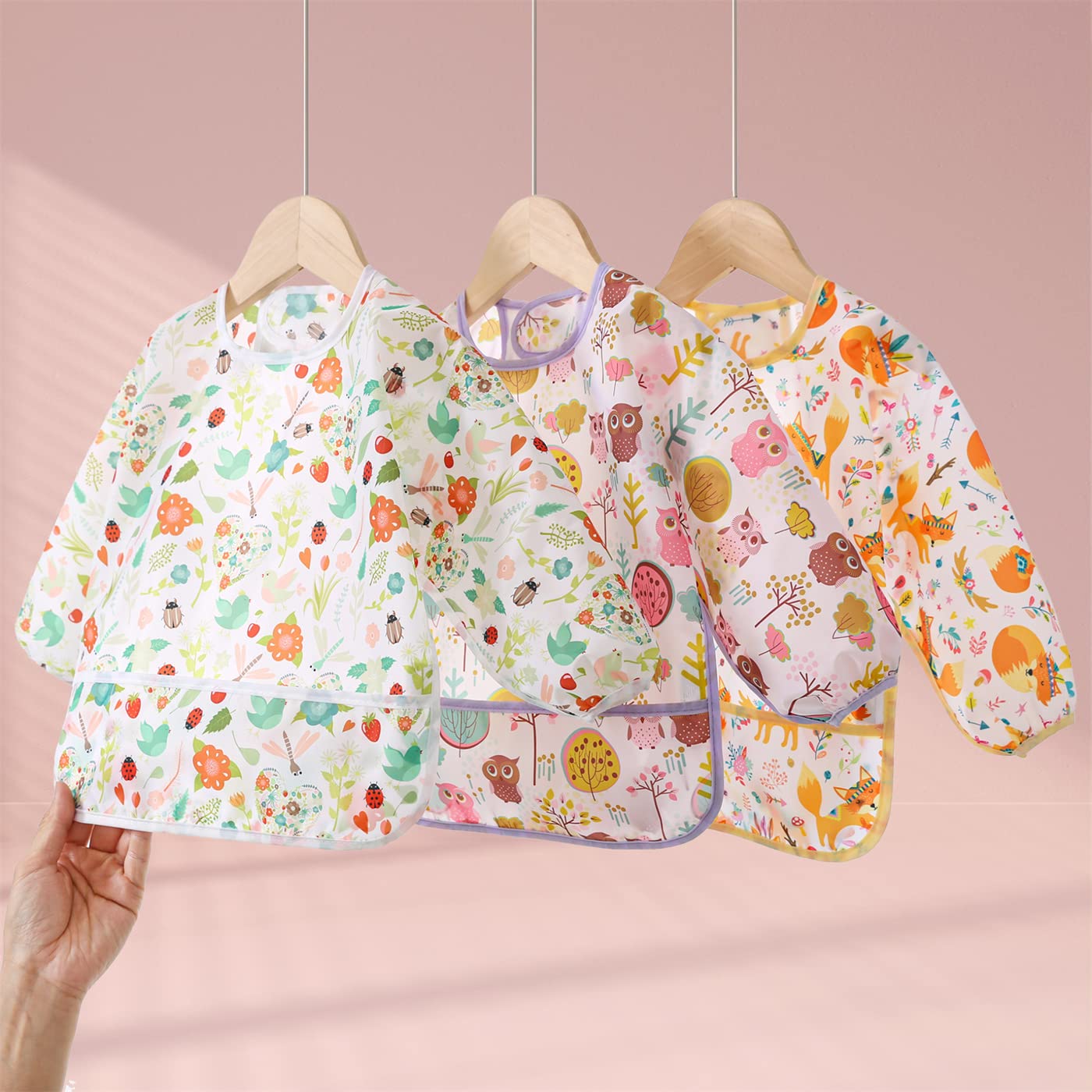 Bavaglini con Maniche Impermeabile Set 5 Pezzi a Manica Lunga Grembiule Pappa 5-30 Mesi