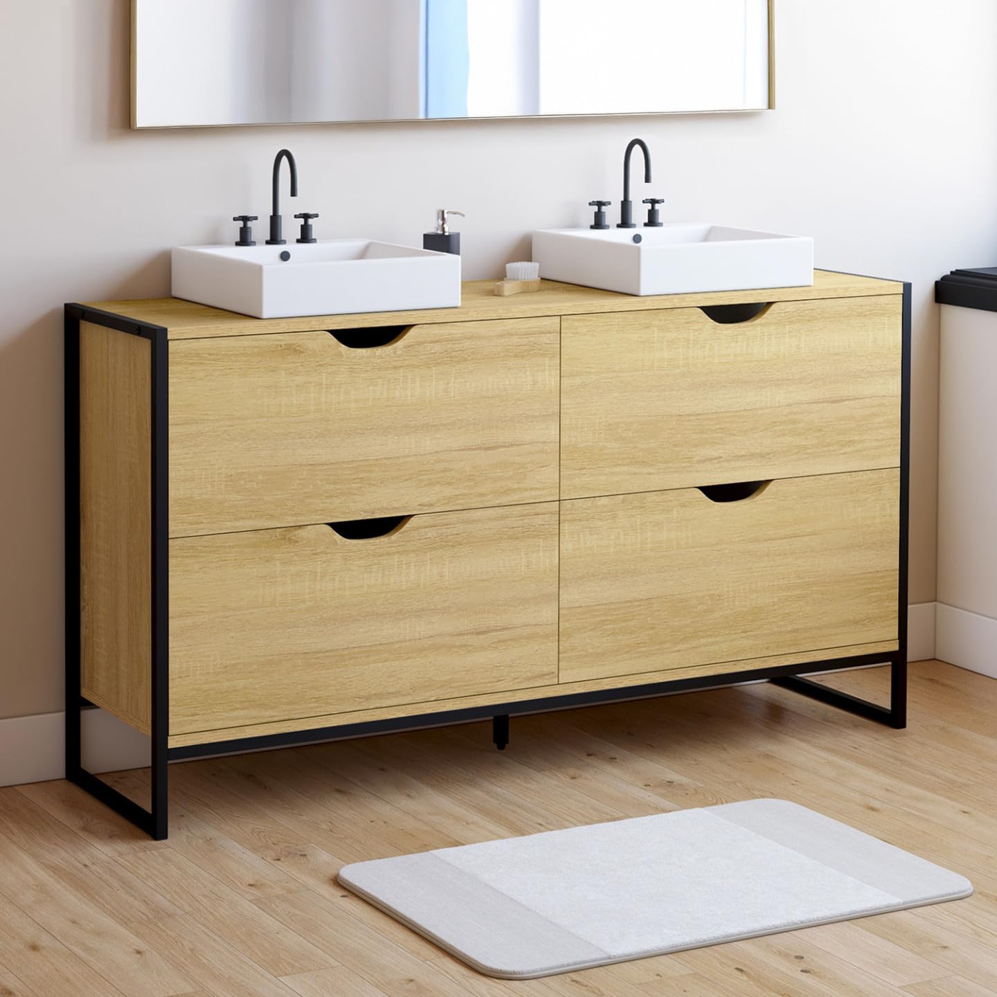 IDMarket - Lavabo doble para baño Detroit con 4 cajones, diseño industrial