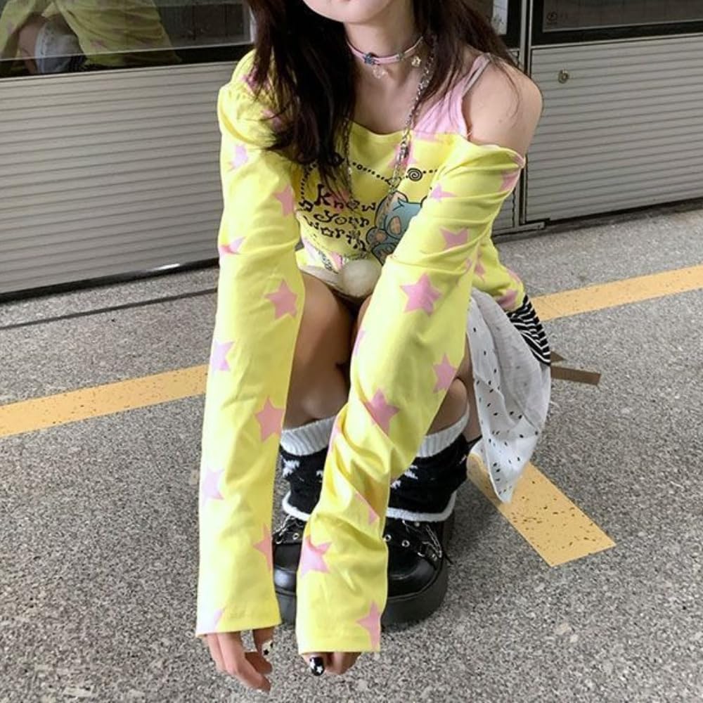 GGOOB Y2k Fake 2 Piece Cute Shirts Women Kawaii Cutecore Graphic Long Sleeve Top Teen Girls 2000s Preppy Aesthetic Clothing - Image 3