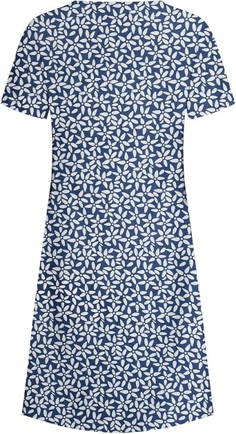 Ladies Dress Sale Clearance Summer Loose Short Sleeve Print Midi Dress Casual Beach Bohemian Party Elegant Plaid Dresses with Pockets Plus Size UK Dark Blue