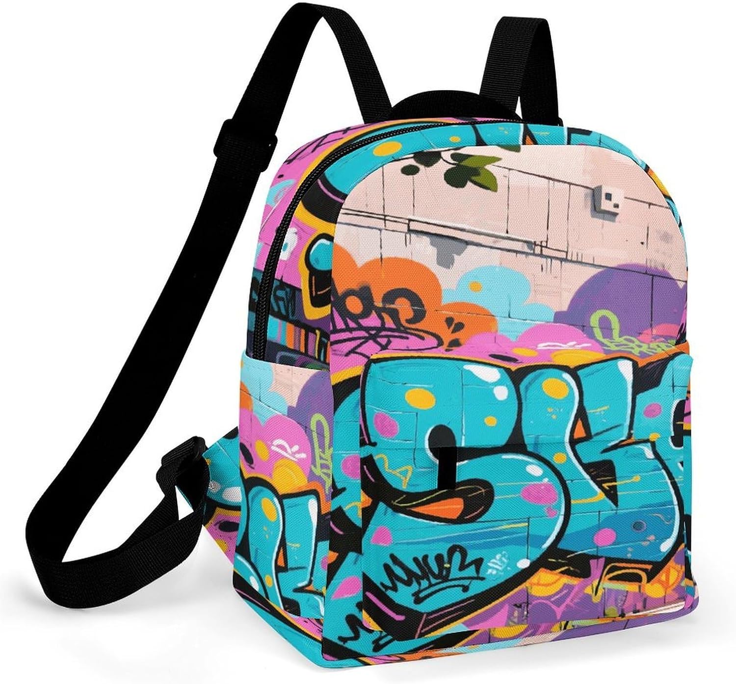Street Graffiti Mini Backpack Purse for Women | Waterproof durable oxford cloth casual daypack, lightweight small rucksack for work travel outdoor camping daily use & gift