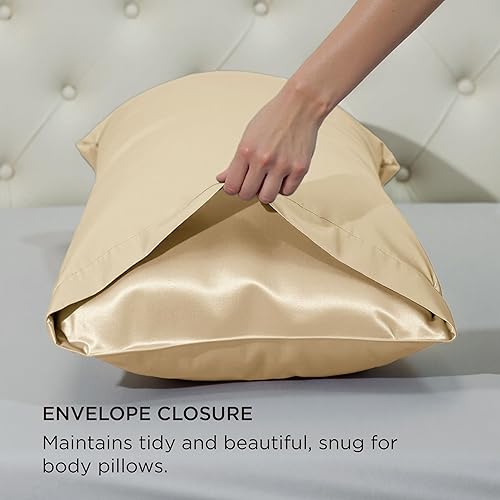 Vista 250 de Bedsure Juego de 2 fundas de almohada de satén tamaño King, fundas de almohada sedosas color verde azulado para cabello y piel con cierre de sobre