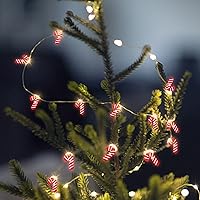 Vista 4 de Impress Life Guirnalda de luces navideñas de bastón de caramelo, 10 pies 20 luces LED 3D Plus centelleantes, funciona con USB y batería con control