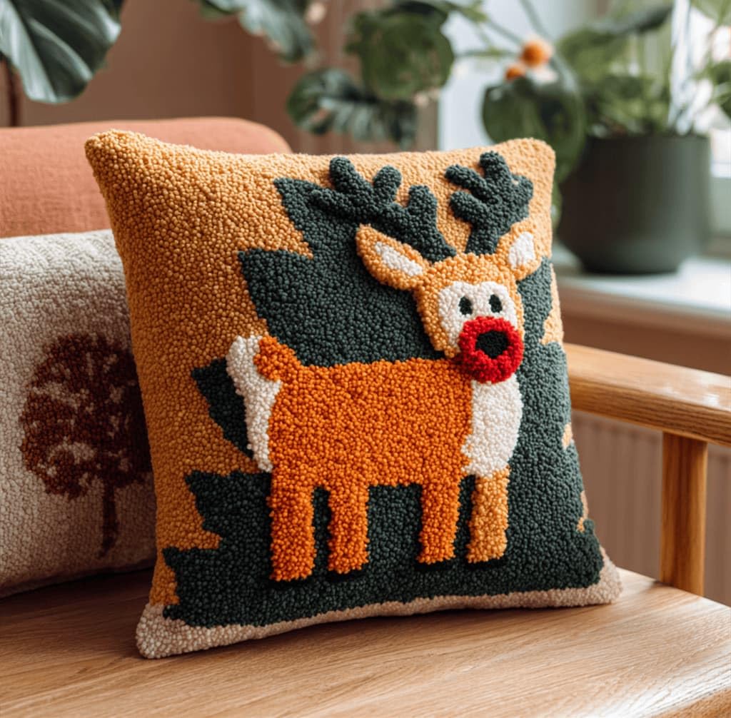 Kitquiver Latch Hook Kits Donkey for Adults,Elk DIY Latch Hook Cushion Kits and Latch Rug Kits Cross-Stitch Embroidery Cushion Cover for Home Sofa Decoration 17X17 in