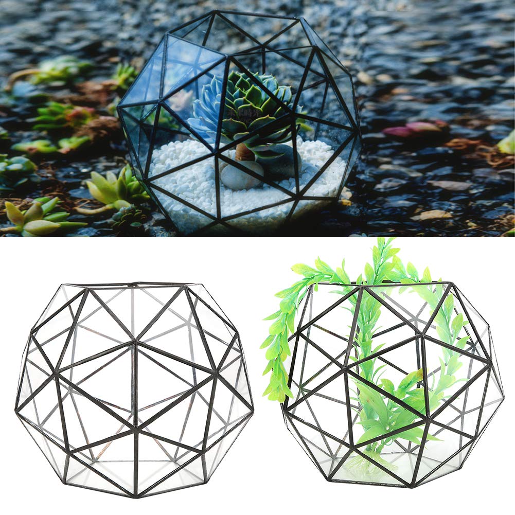 Geometrischer Glas-Blumentopf, 23 x 23 x 19 cm / 9,1 x 9,1 x 7,5 Zoll, eleganter Glas-Pflanzgefäß-Behälterhalter, vertikales Terrarium-Display für Garten, Büro, Schreibtisch