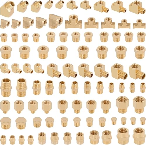 Miniatura 2 de KOOTANS Kit de surtido de 96 piezas de accesorios de tubería de latón - adaptador NPT, casquillo reductor, rosca hexagonal, acoplamiento, tapón de