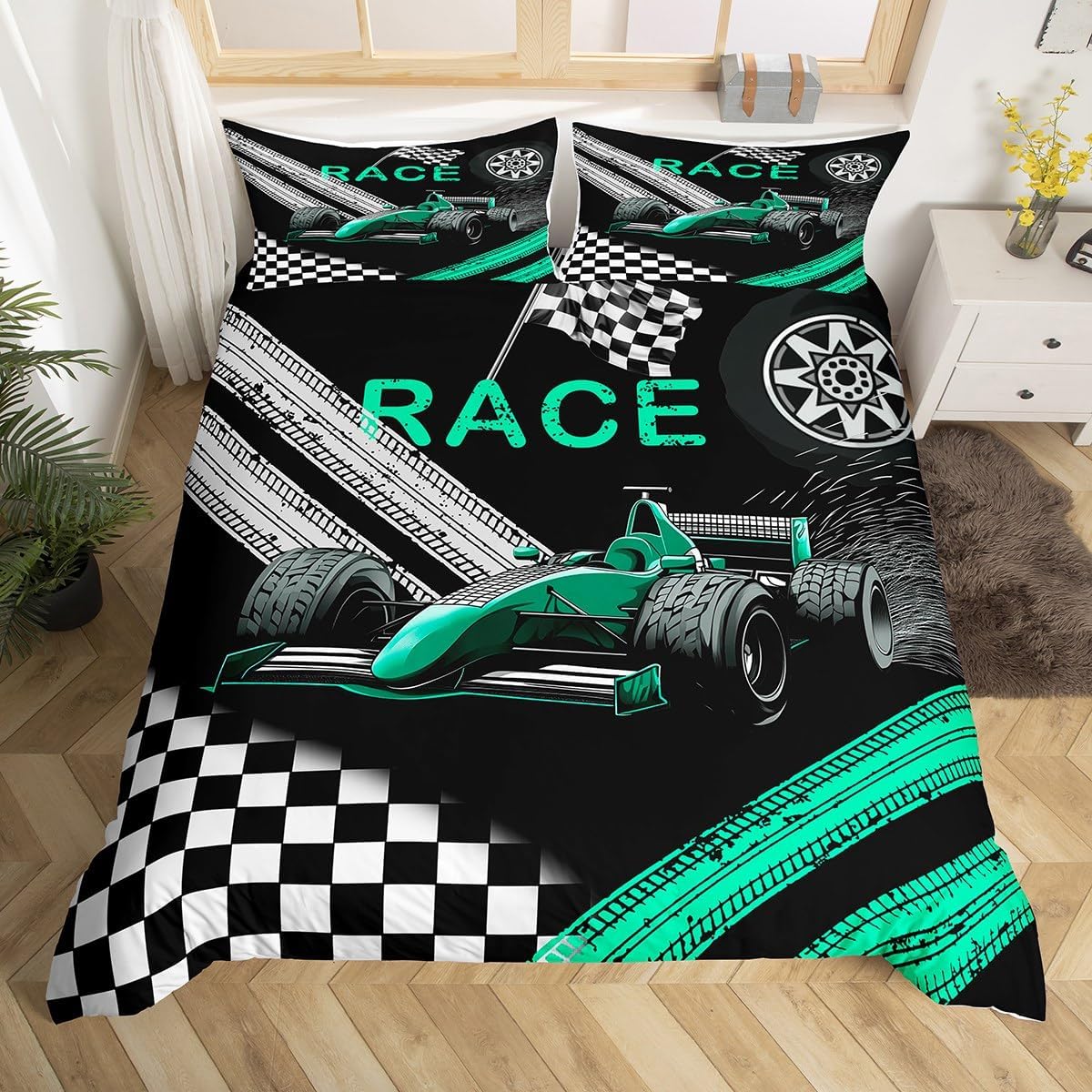 Erosebridal Cartoon Car Kids Duvet Cover Toddler Cute Animal Fox Raccoon Bedding Sets Cartoon Train Print Comforter Cover Lovely Sika Deer Sloth Bedspread Cover Equipment Truck Tractor Bedding