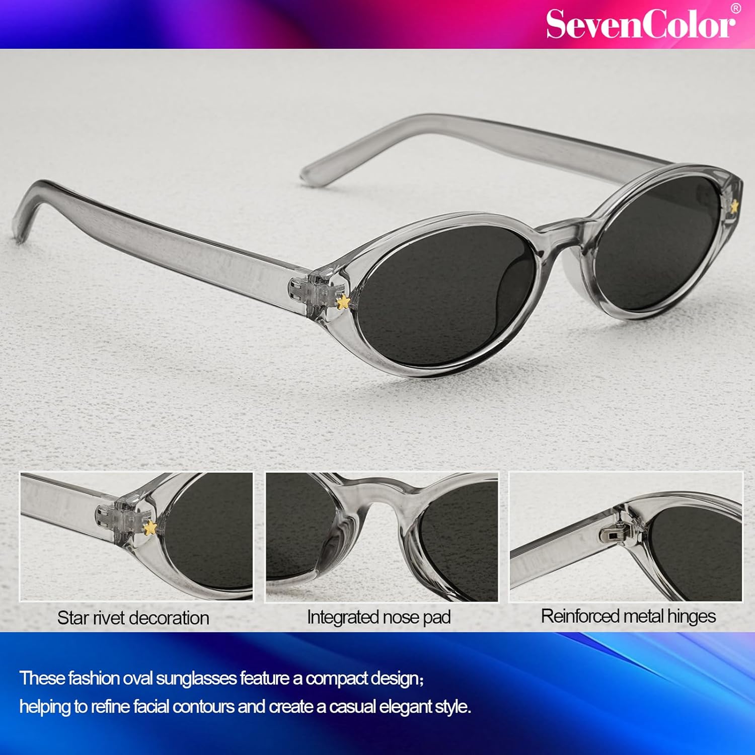 Retro Oval Sunglasses for Women Men Trendy Small Oval Sun Glasses 90s Vintage Shades - Image 5