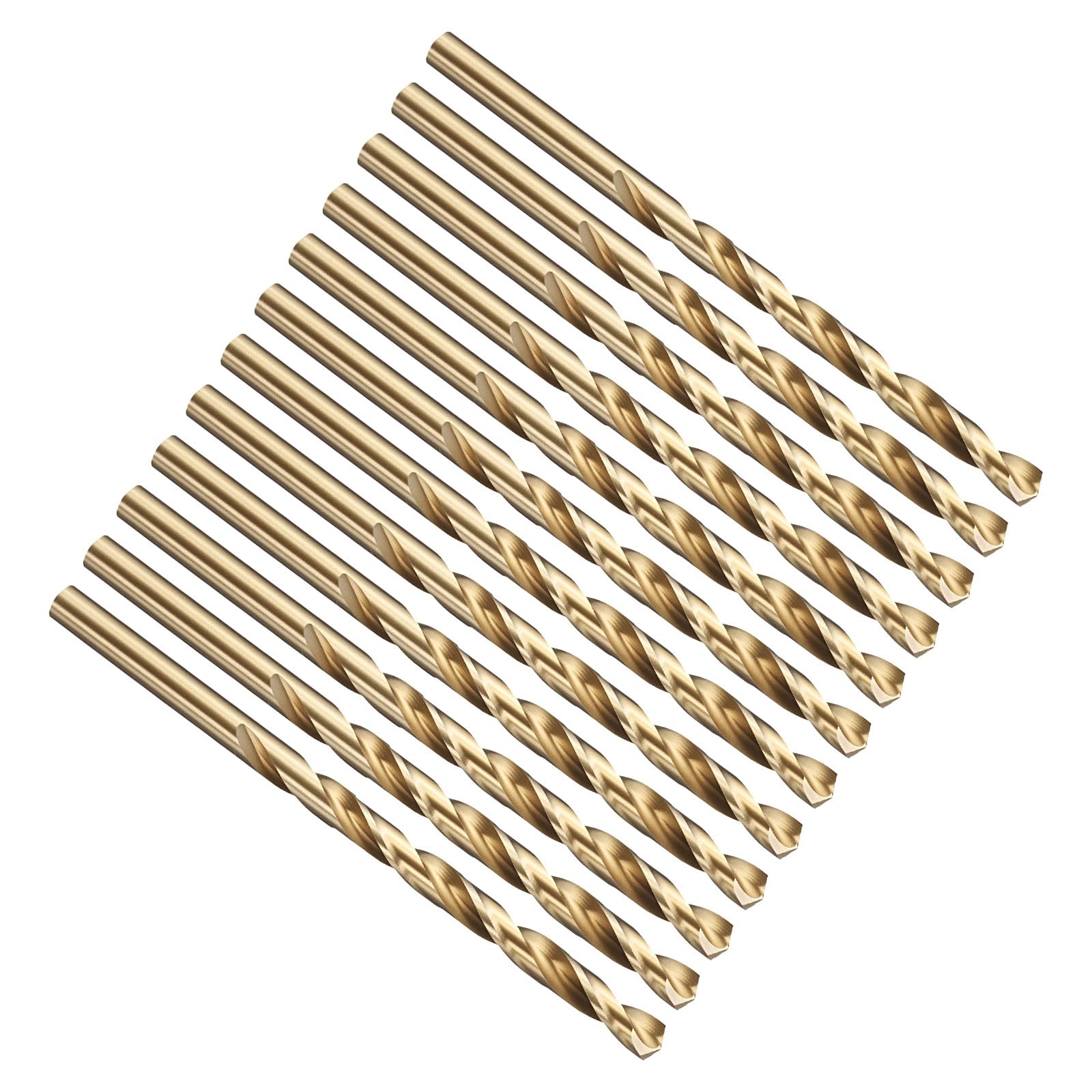 PATIKIL #14 Drill Bit, Jobber Straight Shank M2 High-Speed Steel 135° Gold Finish for Stainless Steel Hard Metal - 12 Pack