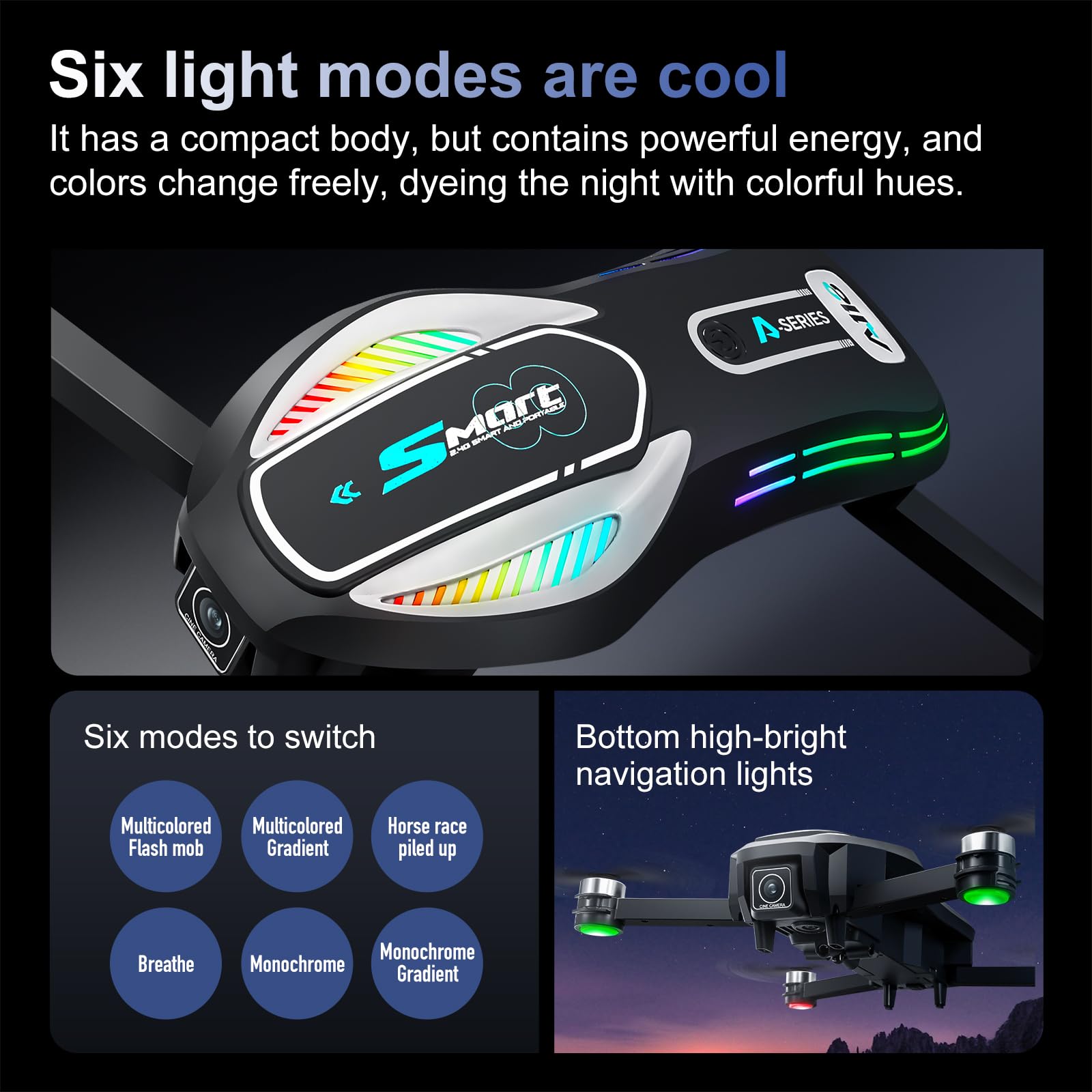 A118 Drone con Schermo Removibile & Doppia Camera HD 90° - 6 Modalità Luci LED, Evitamento Ostacoli, Motore Brushless, Volo Stabile a Flusso Ottico, Autonomia 13 Min (black)