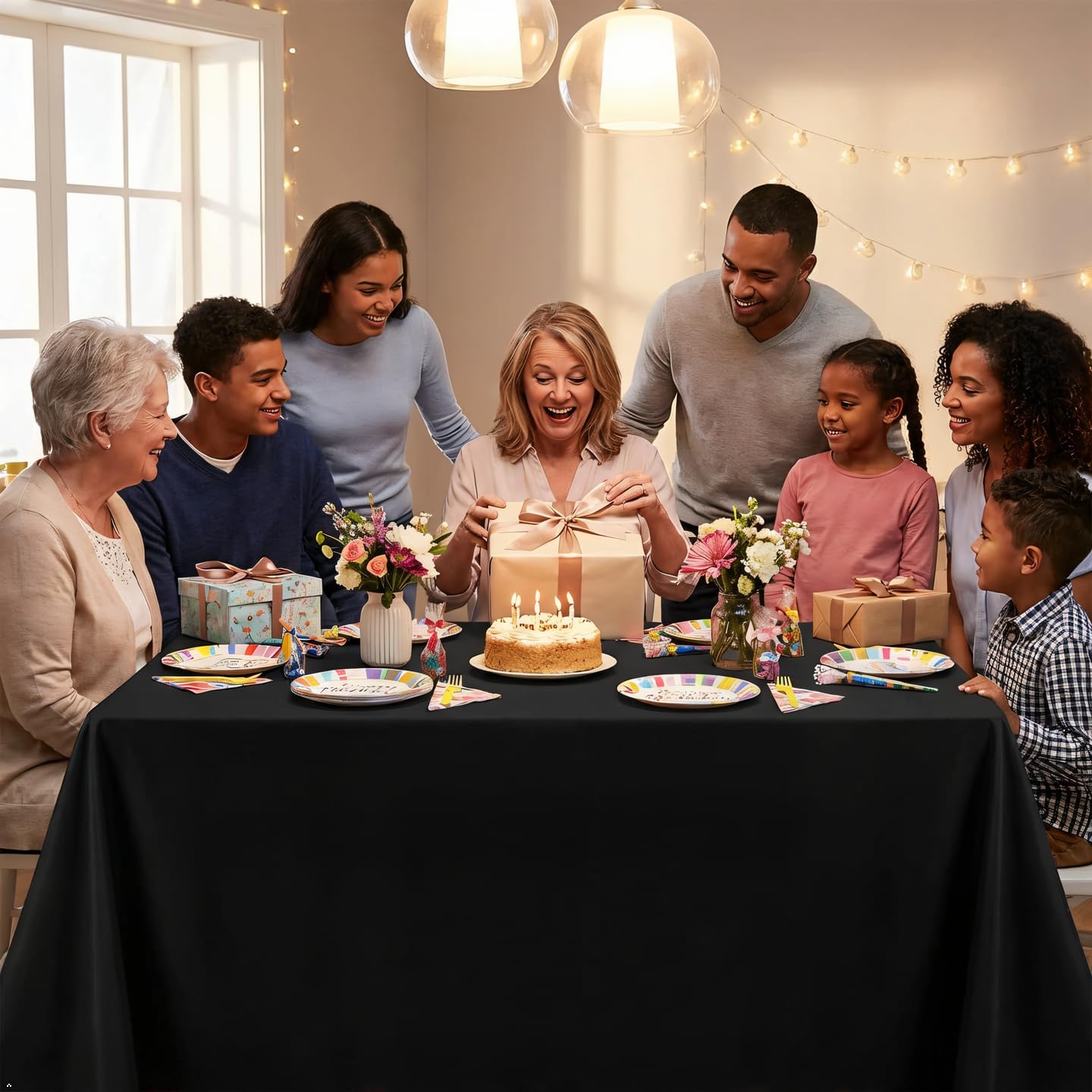 8 Pack Black Tablecloth 60 x 102 Inch Polyester Table Cloth for 6 Foot Rectangle Tables, Wrinkle Resistant Washable Decorative Fabric Table Covers for Wedding Party Banquet Buffet and Camping - Image 2