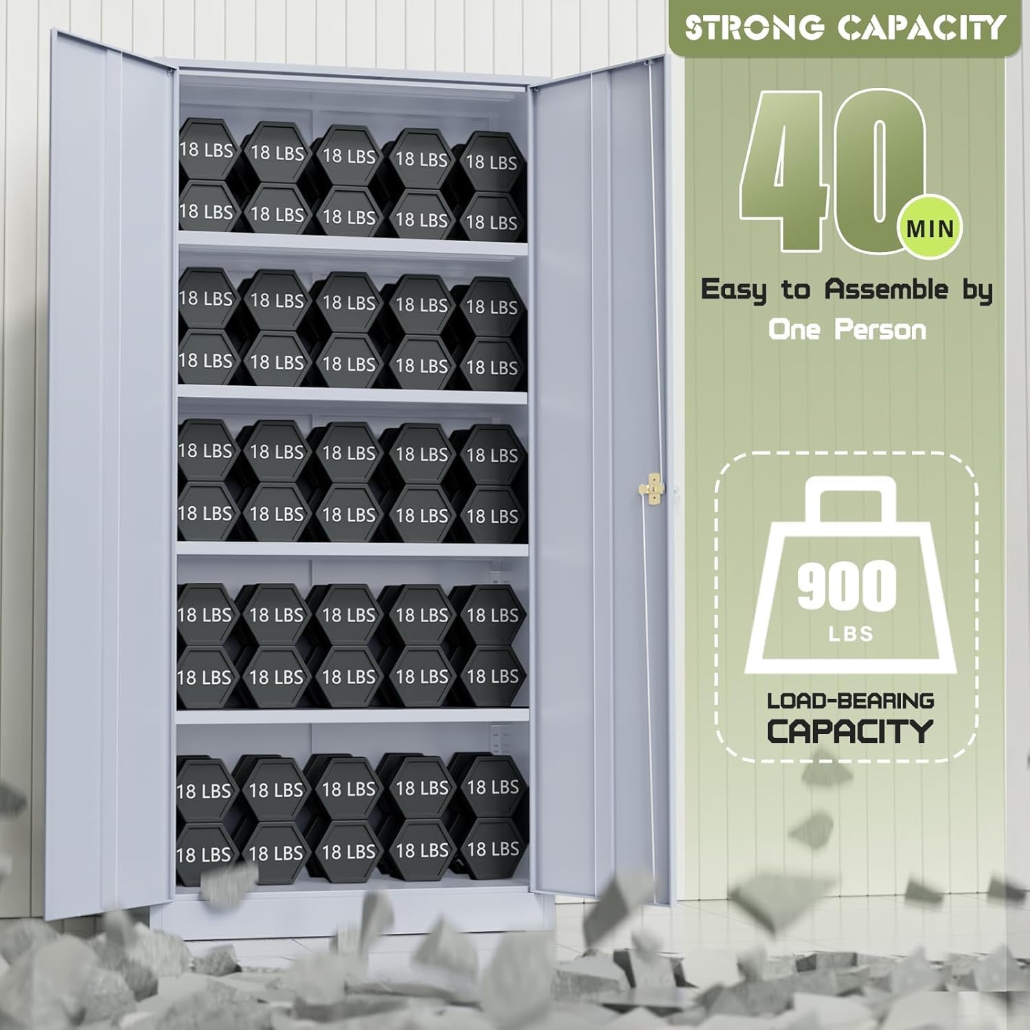 SUNCROWN Metal Storage Cabinets, 72”Locking Cabinet with 2 Doors and 4 Adjustable Shelves, Steel Utility Tool Garage Cabinets,Tall Metal Lockable File Cabinet for Office,Home, Gym, School, Grey