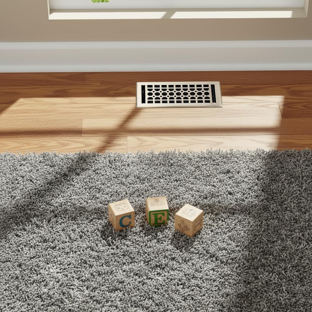 Empire Register Co, Decorative Air Vent Covers - 4x10 inch, Honeycomb Design, Brushed Nickel Finish, Heavy Duty Walkable Floor Register, Metal Damper Attached
