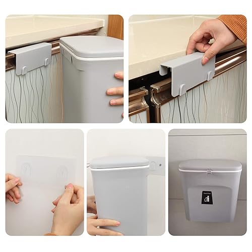 Miniatura 7 de ZOEYES - Papelera colgante de 24 galones para puerta de gabinete de cocina pequeño bajo el fregadero con tapa cubo de basura de plástico para baño