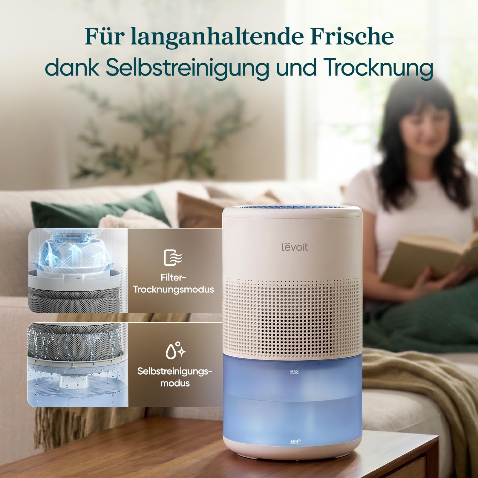 Levoit Smart Luftbefeuchter, ab 19 dB Verdunster, kein weißer Staub, 4,5L | bis 55,7 m² für Schlafzimmer&Große Räume, Selbstreinigung und Spülmaschinenfest, Schimmelresistente & Langlebiger Filter
