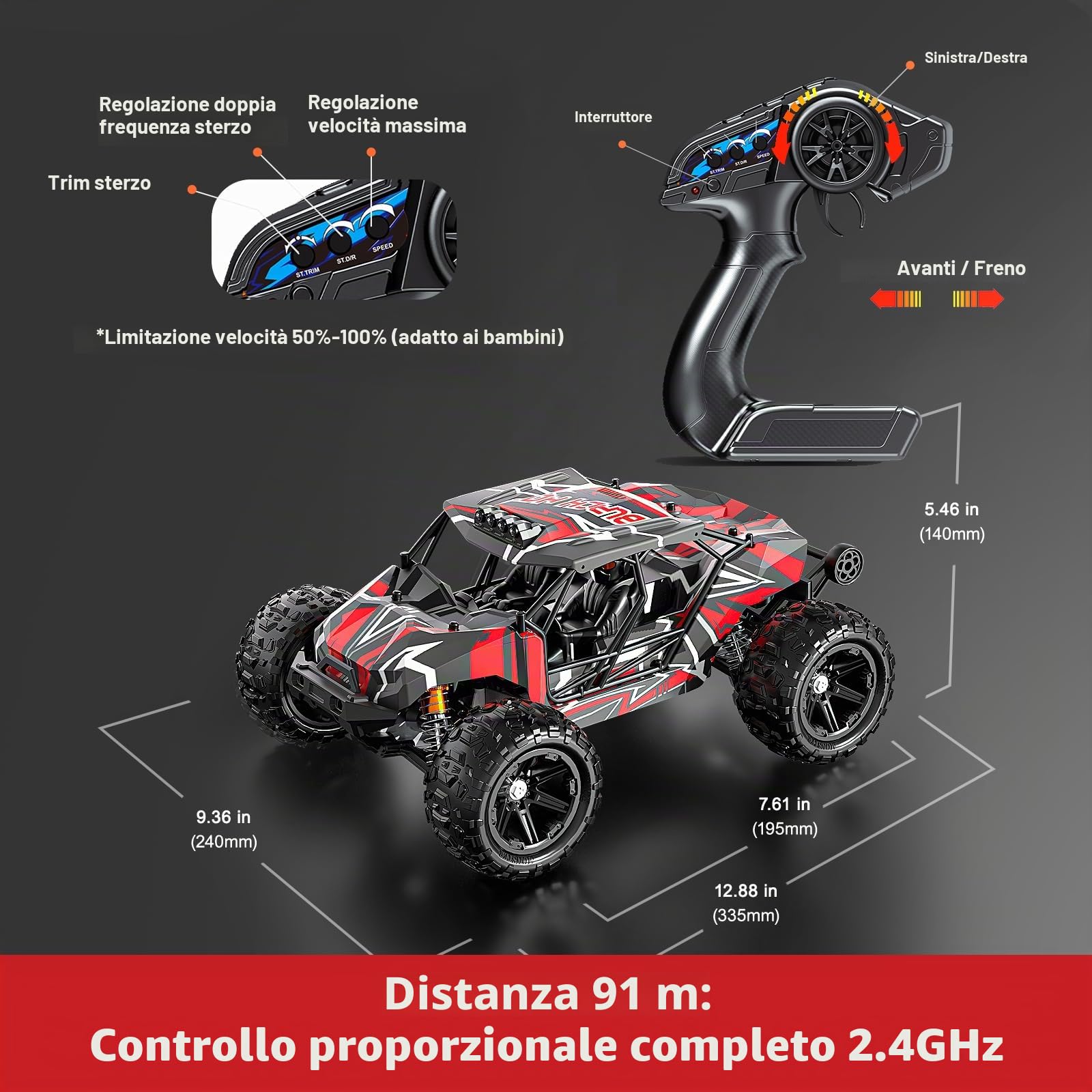 Macchina Telecomandata Professionale Brushless 1:14, RC Car 4WD 68 km/h con Roll Cage e Telaio Rinforzato, 2 Batterie 2S LiPo, Pneumatici Doppi, Macchina Radiocomandata Compatibile con 3S