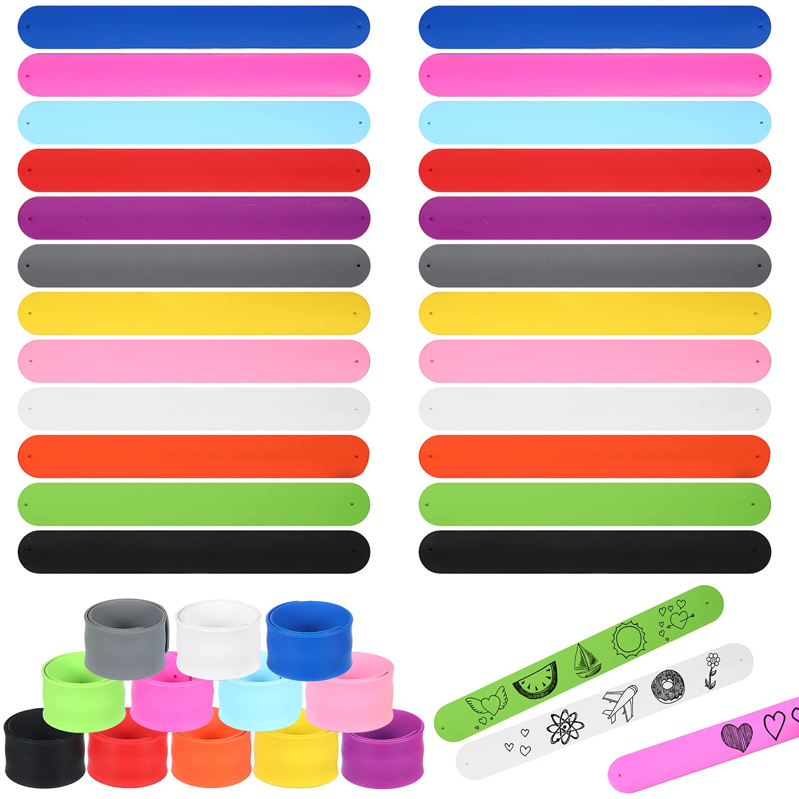 Amazon | 24ピース スラップブレスレット 子供用 DIY レインボー