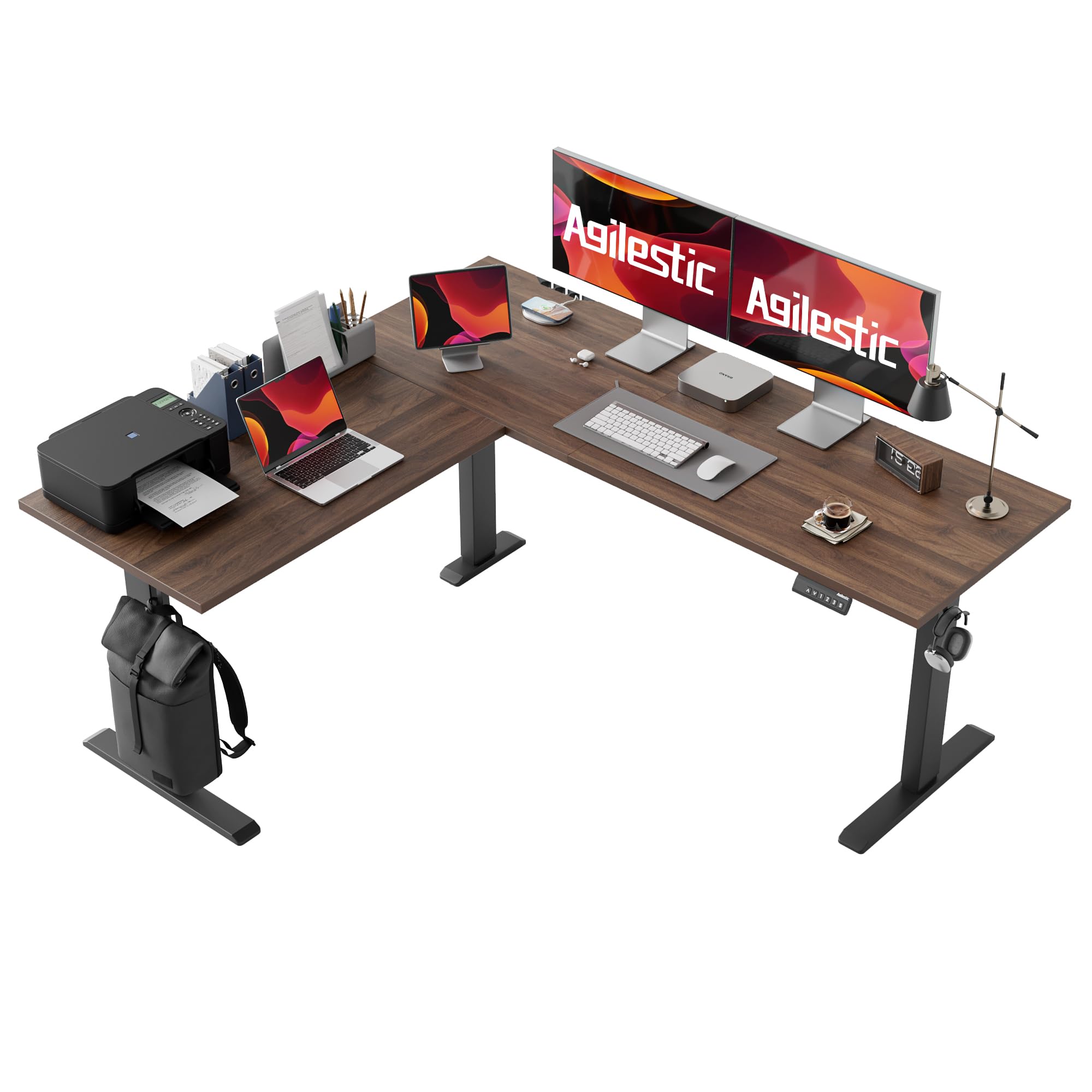 Agilestic L Shaped Standing Desk Adjustable Height, 63 Inch, Dark Walnut