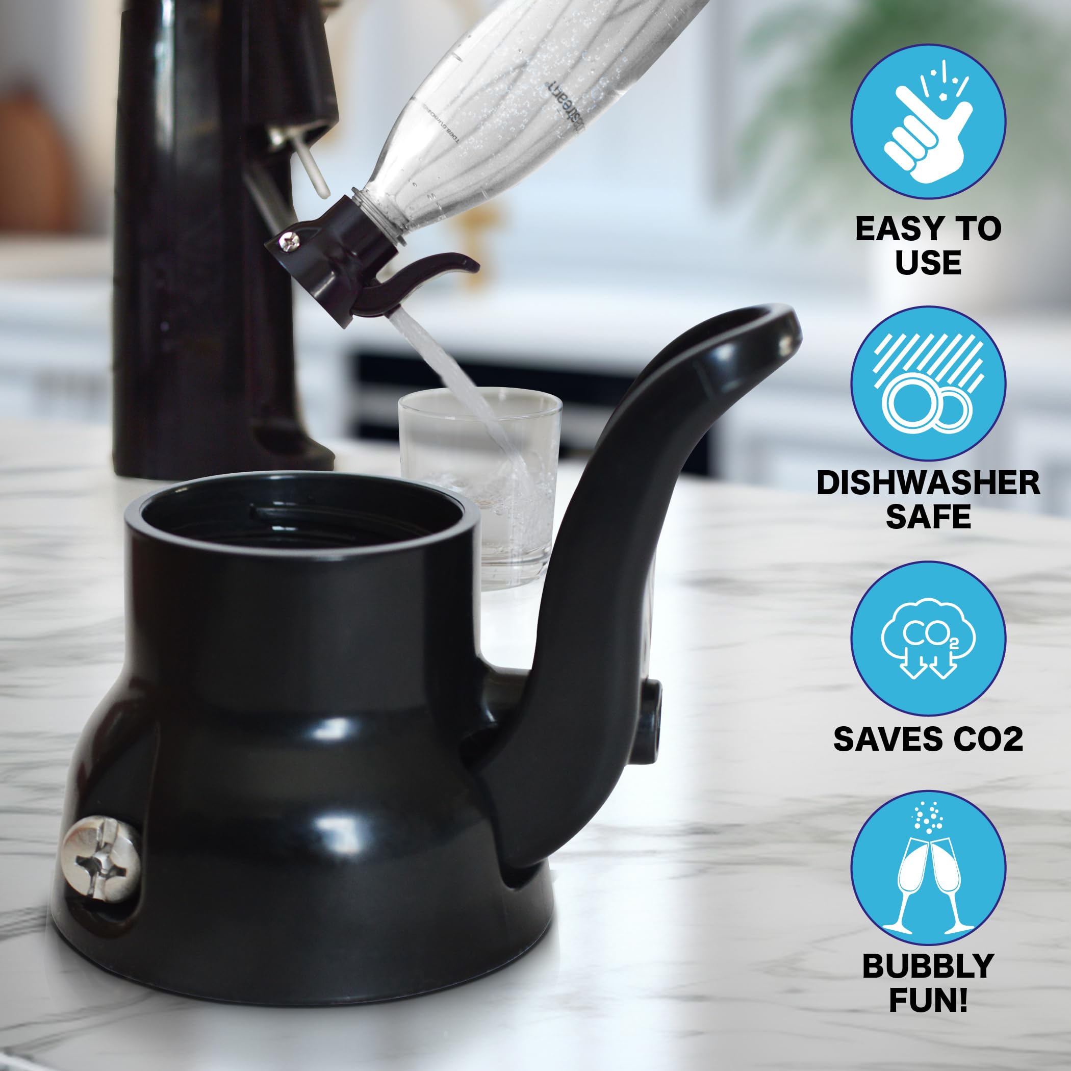 Updated-Spray Nozl; Dishwasher-safe; Compatible with all home soda maker bottles, Stream soda, carbonated water, flavors, CO2 beverages as replacement ca