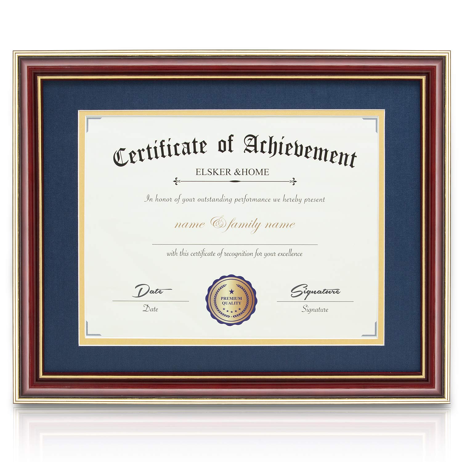 ELSKER&amp;HOME 8.5x11 Document Frame with Navy Mat,Real Wood Reddish