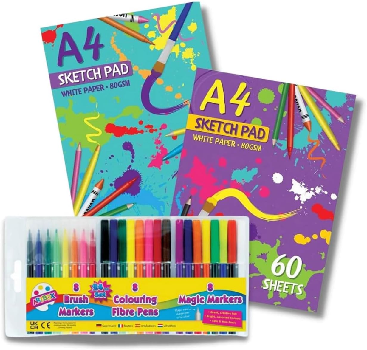 2 Packs A4 Sketch Pad 60 Sheets 80gsm Thick White Paper with 24