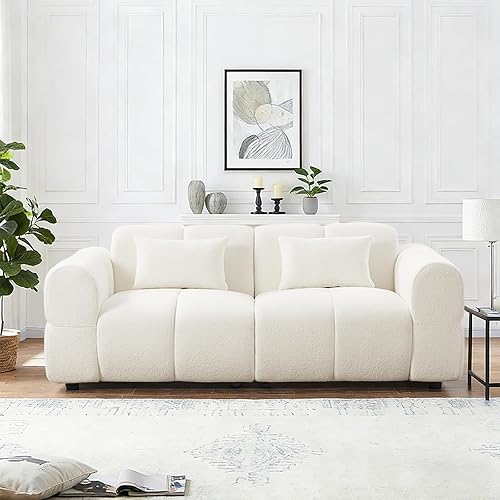 Sofá moderno de 80 pulgadas, cómodo sofá de felpa de asiento profundo, sofá boucle tapizado de 3 plazas, sofá biplaza de gran tamaño para sala de