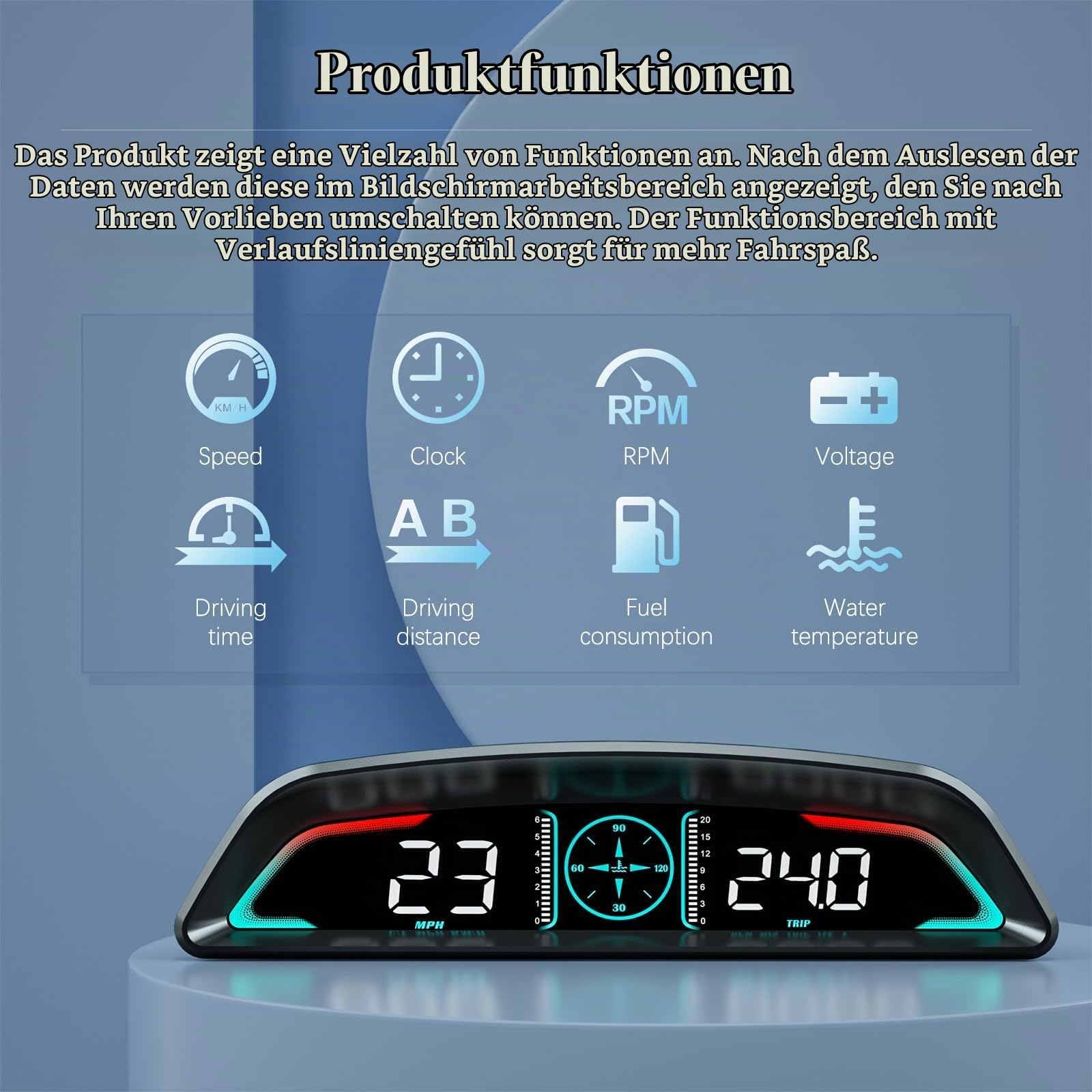 Car HUD Head Up Display, MPH and KM/H, AMROOLOO, Heads Up Display Car, Display Car Speed, RPM, Time and Other Functions, Digital Speedometer Auto MPH