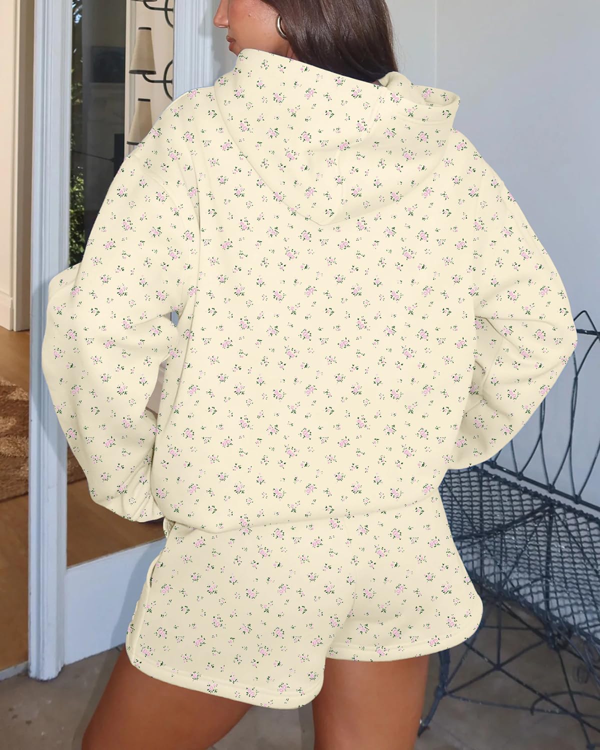 BAIGRAM Women Oversized Ditsy Floral Fleece Hoodies Snowflake Print Hooded Sweatshirt 2025 Y2K Aesthetic Fall Pullover - Image 3