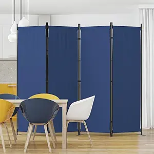 4-Panel Portable Room Divider with Folding Privacy Wall, 6ft, Blue
