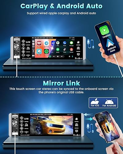 Miniatura 3 de Estéreo de coche de 5.1 pulgadas de un solo DIN Carplay Android Auto, Hikity 1 DIN Radio de coche IPS pantalla táctil AM Radio compatible con