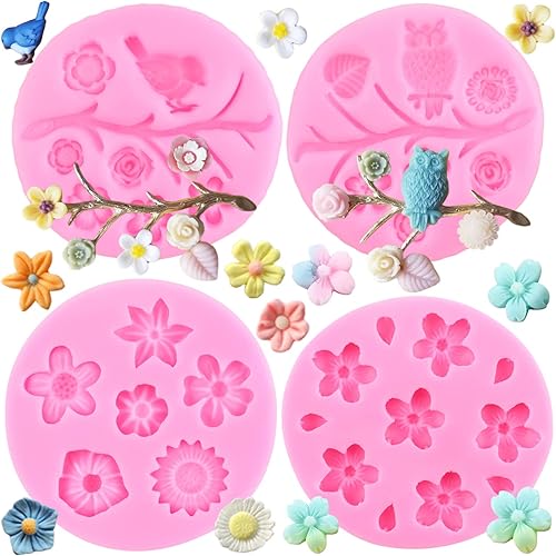 Moldes de silicona para pájaros, ramas de árbol, molde de fondant, ramas de ramas, hojas, moldes de fondant para decoración de pasteles de azúcar,