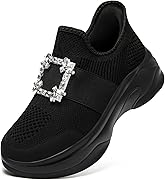 STRDEOUT 立ったままはける靴 ビジューバックルゴム スリッポン スニーカー 厚底 レディース 軽量 幅広 黒 立ち仕事 紐なし