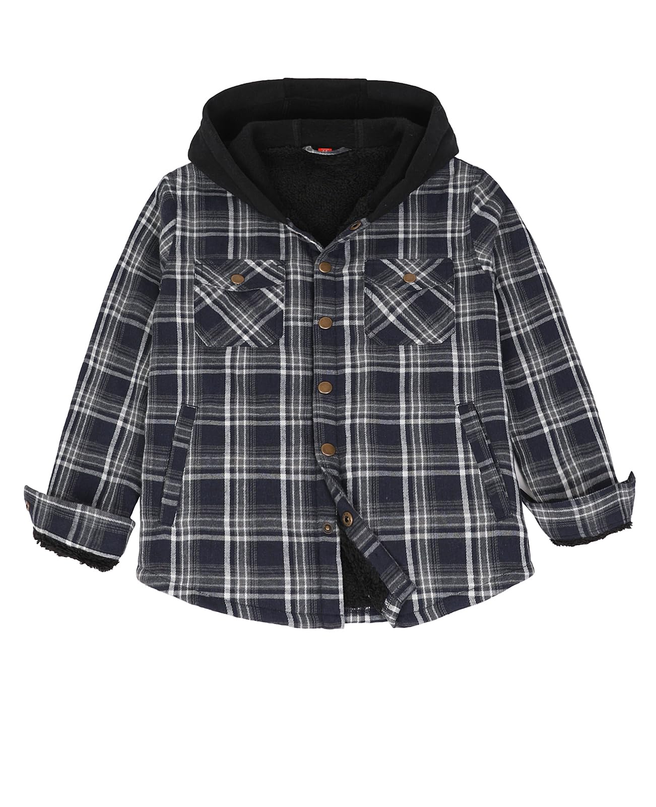 Veste en flanelle doublée Sherpa pour enfants, garçons et filles, chemise à capuche à carreaux, vêtements de jeu automne-hiver