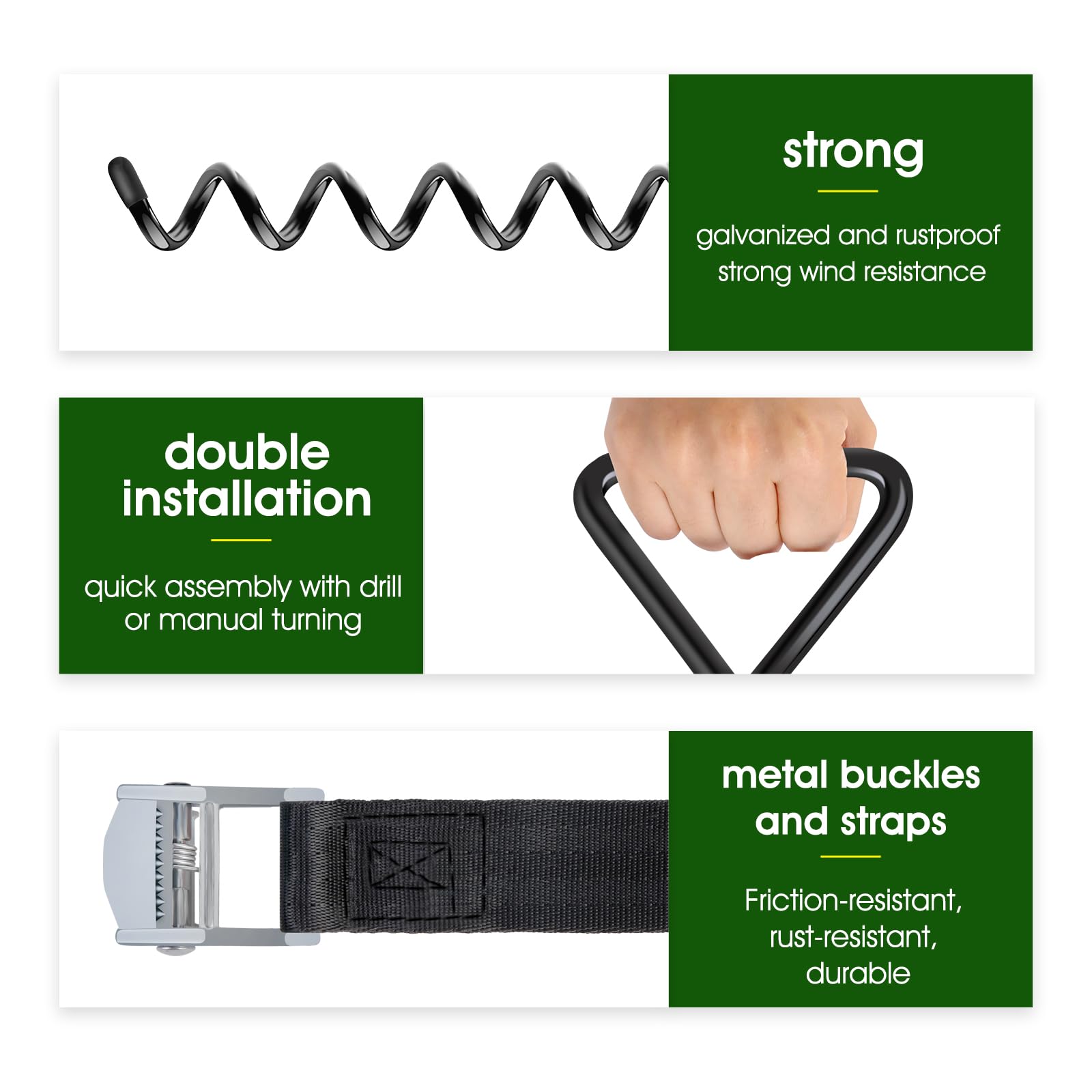 Lot de 4 piquets d'ancrage au Sol pour Trampoline | Heavy Duty | Ancrage au Sol à Visser pour Trampoline | Ancrage au Sol à Visser High Wind avec Sangles