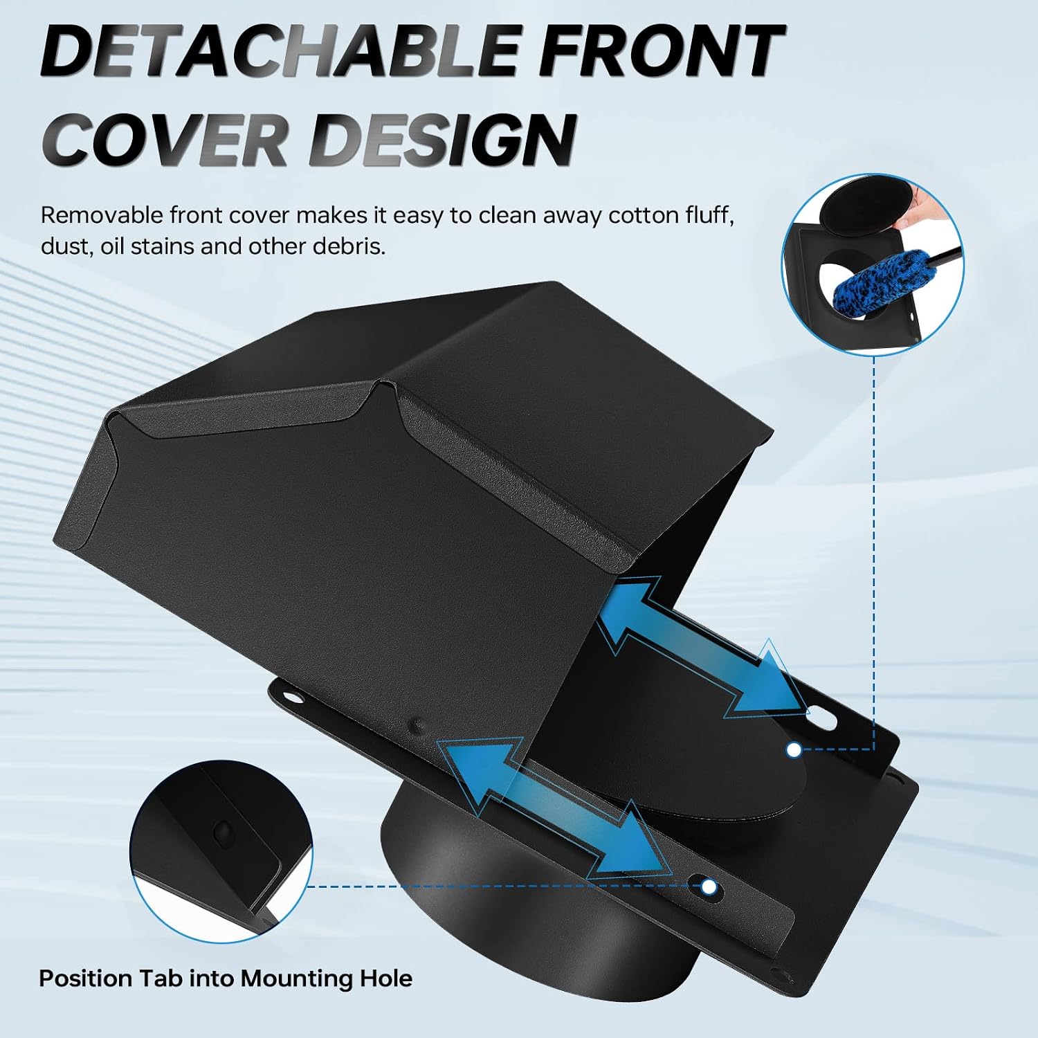 4 Inch Dryer Vent Cover Outside with Detachable Front Cover, Metal Exterior Wall Vent with Cushioned Non-Return Flap & Easy Maintenance Design, Outdoor Dryer Exhaust Vent for House, Black