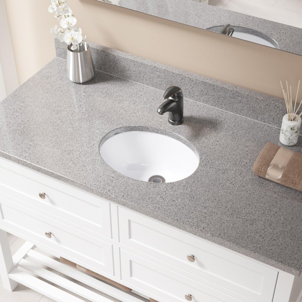 Black Friday 🔥 MR Direct UPS-W-PUD-ABR Antique Bronze Undermount Porcelain Bathroom Sink in White with Pop-up Drain, 7.63 x 16.50 x 13.13 inches