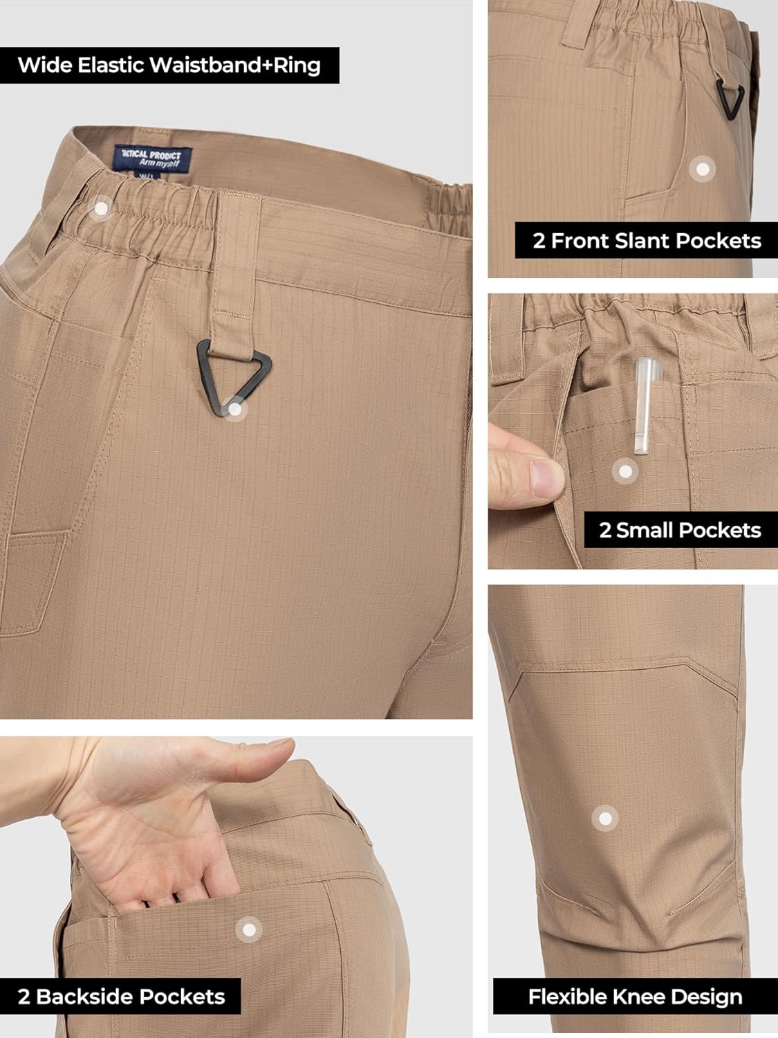 Men's Ripstop Tactical Cargo Pants Waterproof Durable Multi-Pocket Lightweight for Work Construction Hiking Outdoor - Image 5