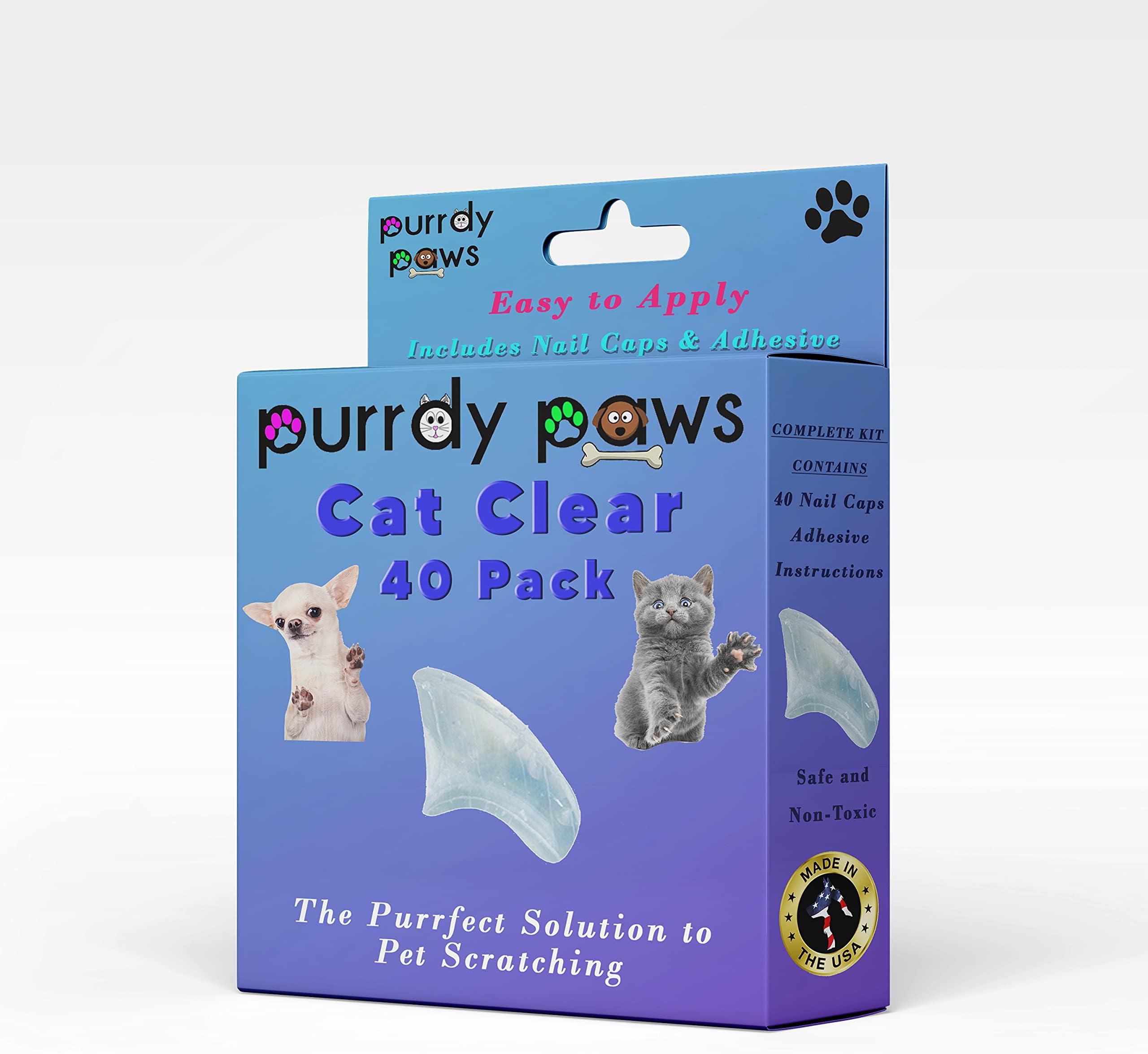 Purrdy Paws 40 Pack Soft Nail Caps for Cat Claws Clear
