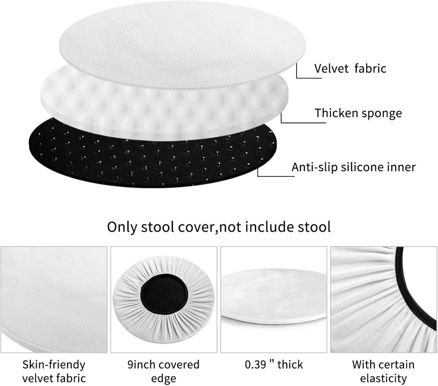 Stool Covers Black White Flower Sketch Round Bar Stool Slipcover with Elastic Soft Bar Stool Seat Cover Cushion 12 Inch