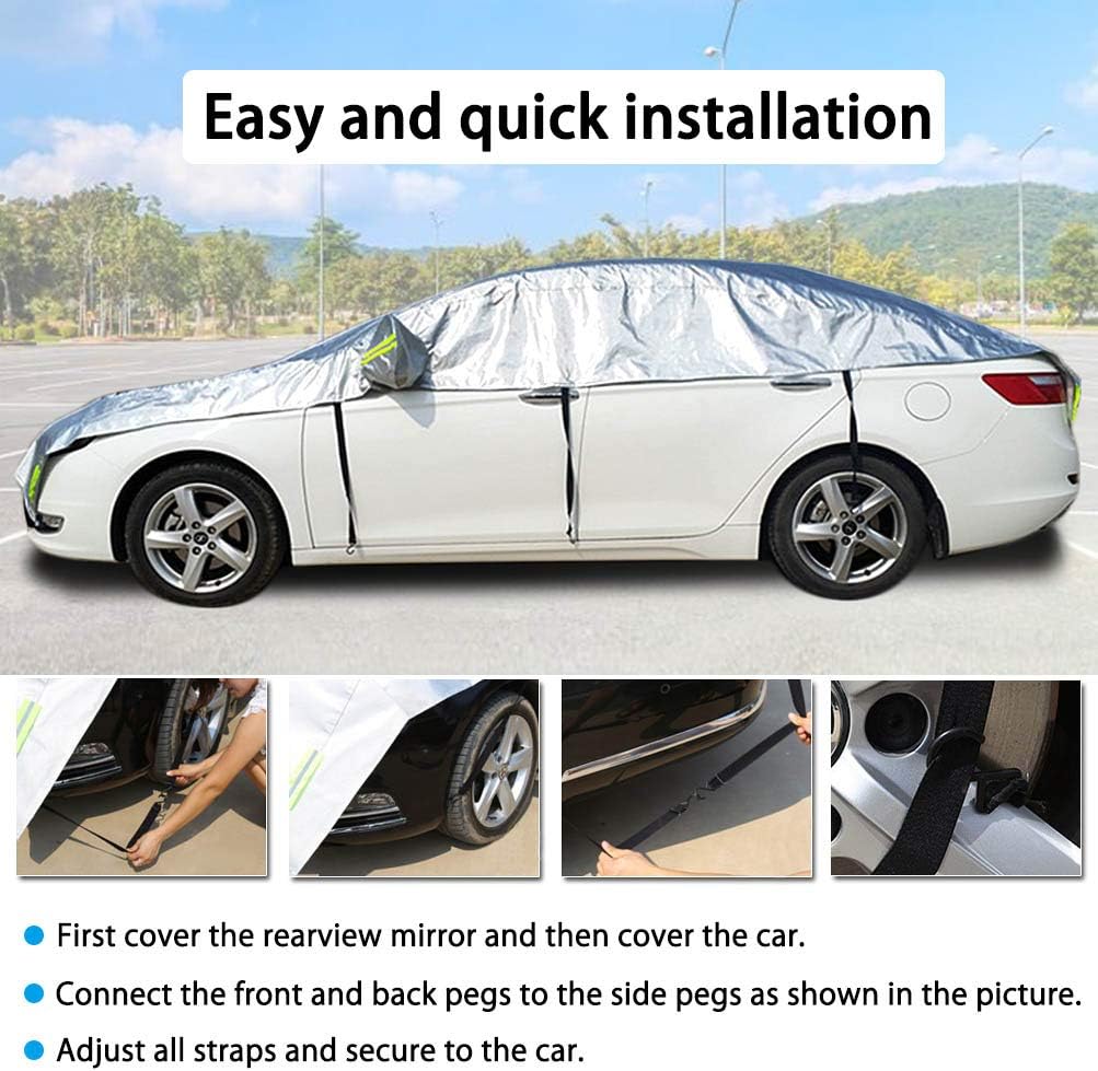Half Car Cover All Weather Car Body Cover Sunshade Cover Snow Cover Waterproof Snowproof Universal 210D Oxford Fabric (Fit Sedan Length 176'' to 193'')